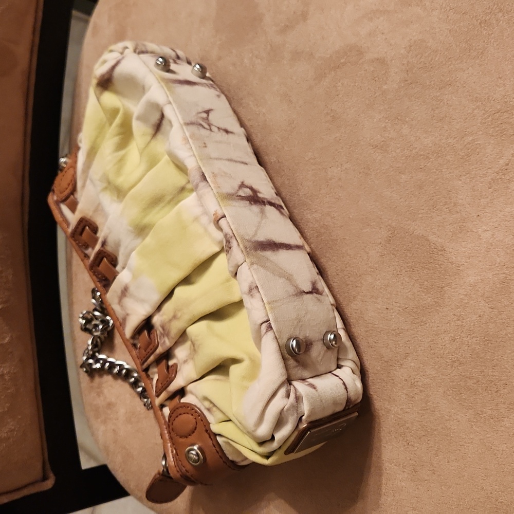 VINTAGE Elienne collection privee tie dyed canvas and brown leather small should - Picture 9 of 17
